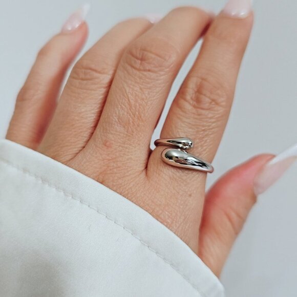 Sterling Silver Small Drop Paddle Ring, Abstract Ring,Wraparound Ring,Adjustable - Picture 7 of 9